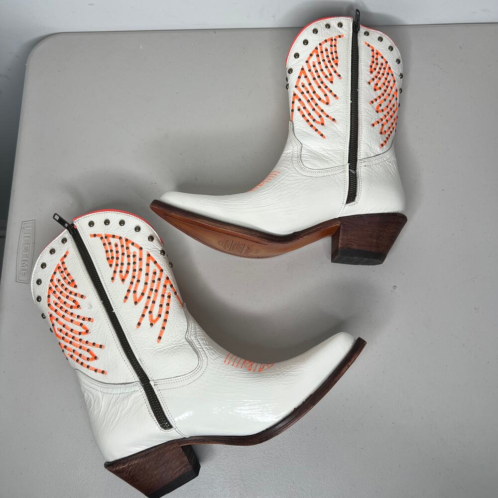 Corral White Neon Orange Cowboy Western Boots Size 39/8.5 - Picture 6 of 10